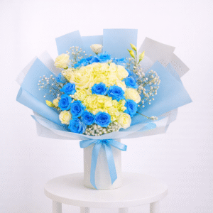 Blue & White Rose Hydrangea Bouquet