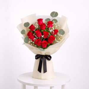 Fuchsia Rose & Eucalyptus Bouquet – 17 Roses