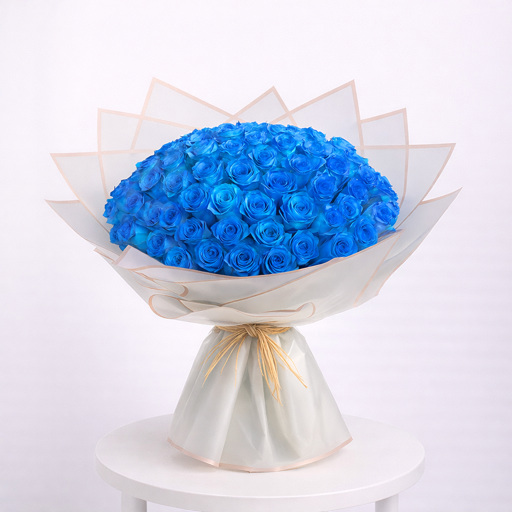 Blue Roses Bouquet – Large (80 Stems)