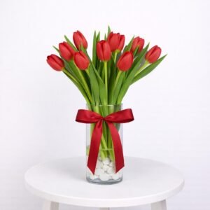 Red Tulip Harmony – 20 Stems Vase Arrangement