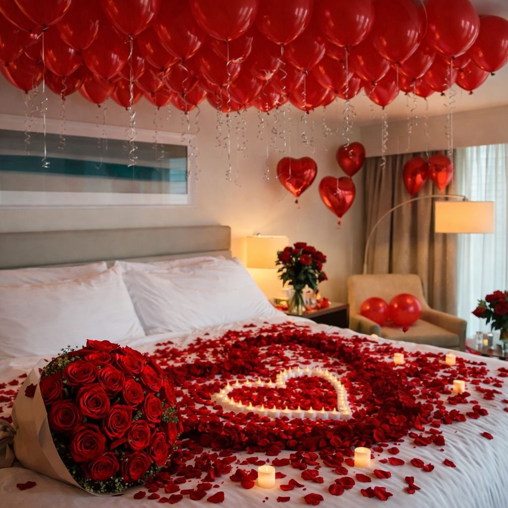 Happy Birthday Room Decoration – Romantic Red Setup