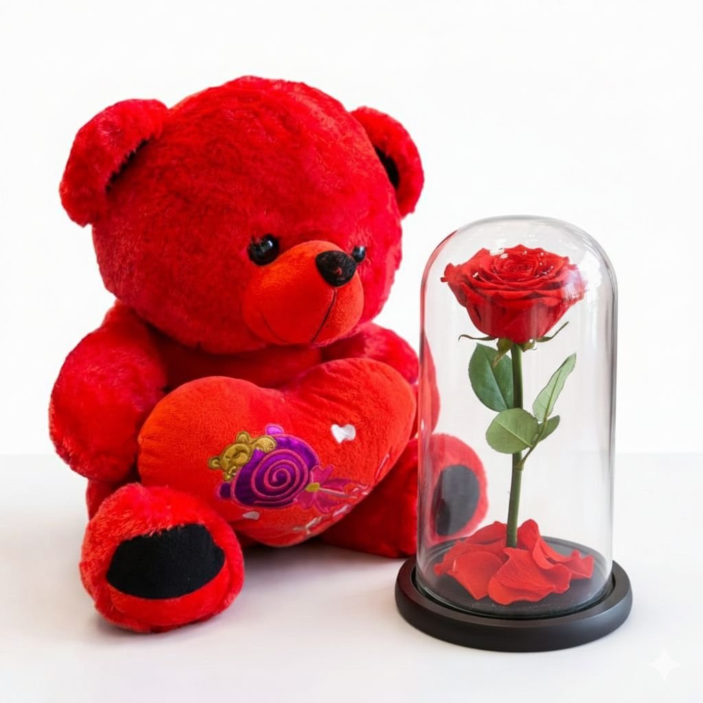 Valentine’s Eternal Rose & Teddy Bear Set